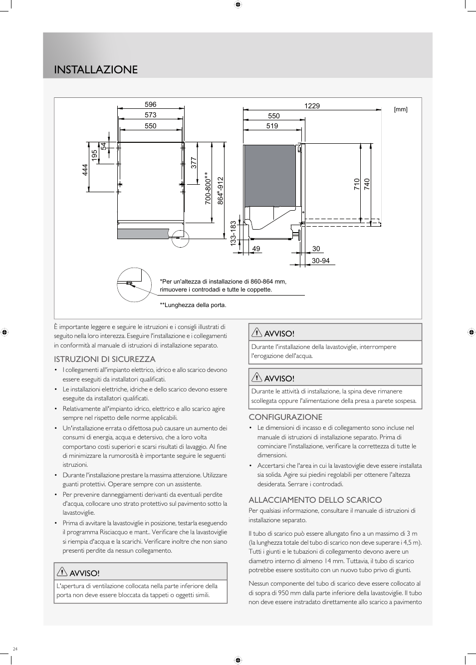 Installazione | Fulgor Milano FDW9017 User Manual | Page 24 / 168