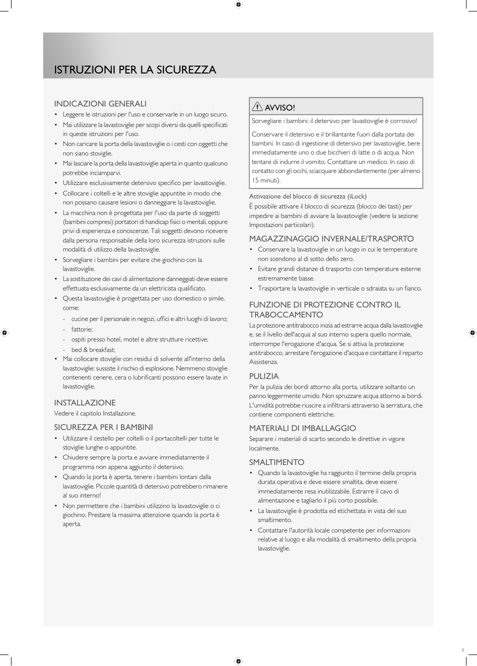 Istruzioni per la sicurezza | Fulgor Milano FDW9017 User Manual | Page 3 / 168