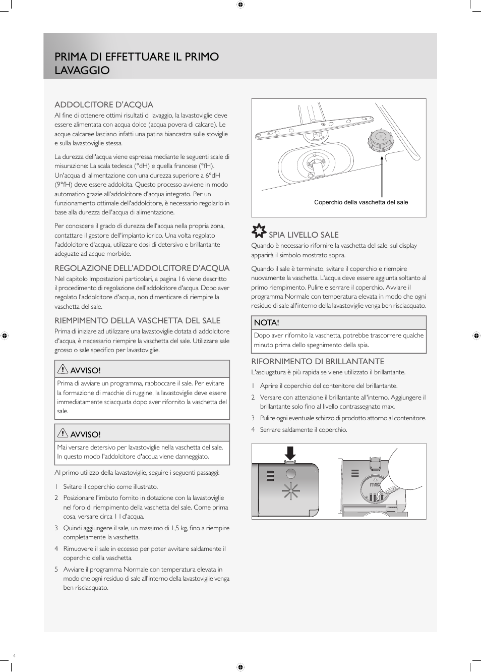 Prima di effettuare il primo lavaggio | Fulgor Milano FDW9017 User Manual | Page 4 / 168