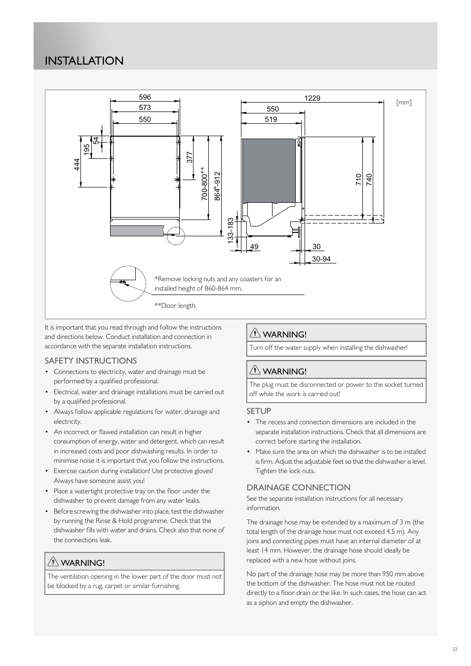 Installation | Fulgor Milano FDW9017 User Manual | Page 51 / 168