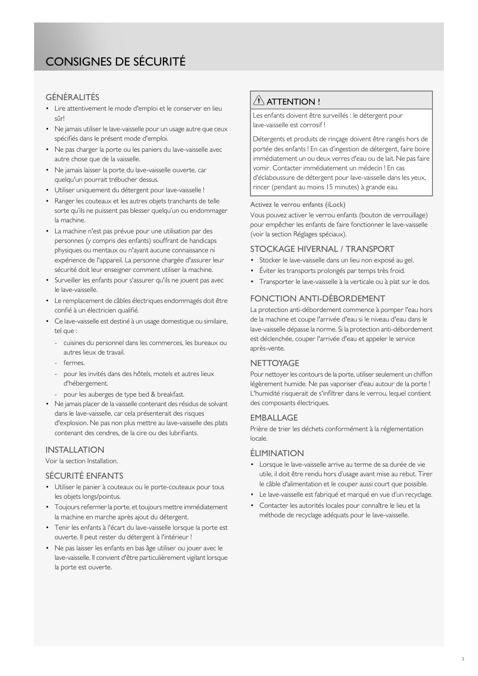 Consignes de sécurité | Fulgor Milano FDW9017 User Manual | Page 59 / 168