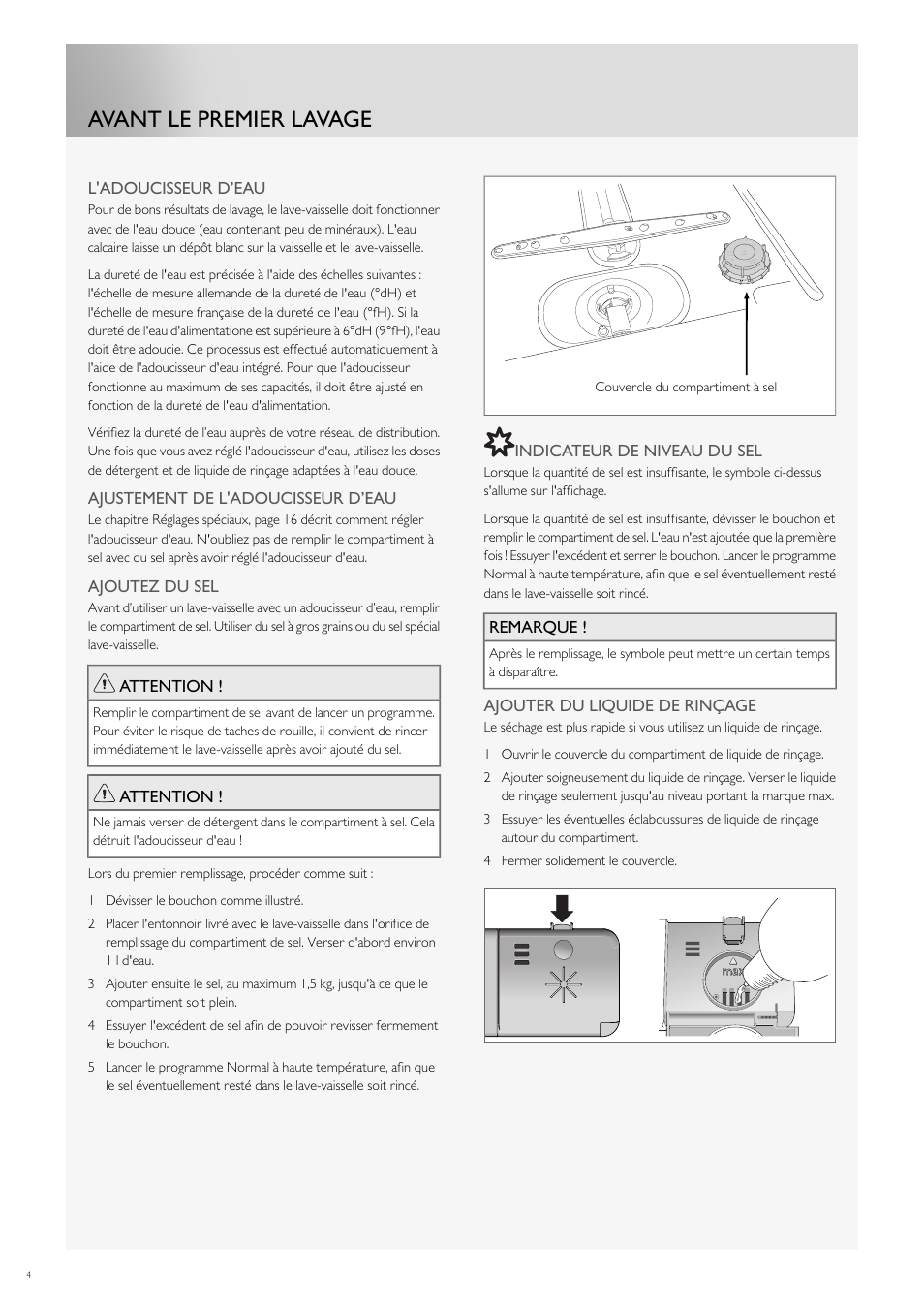 Avant le premier lavage | Fulgor Milano FDW9017 User Manual | Page 60 / 168