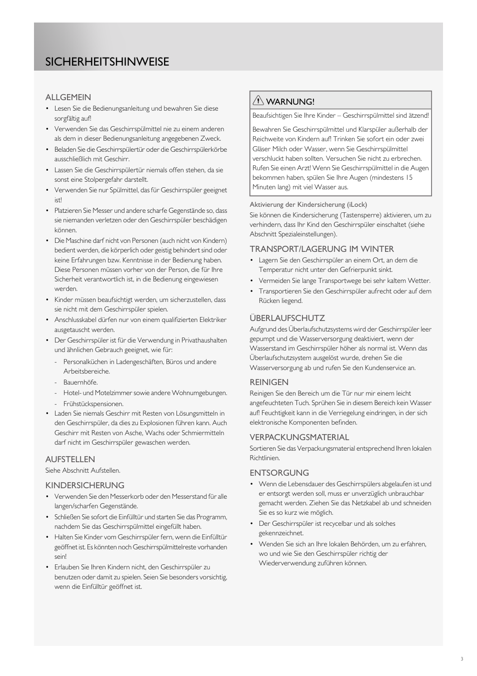 Sicherheitshinweise | Fulgor Milano FDW9017 User Manual | Page 87 / 168