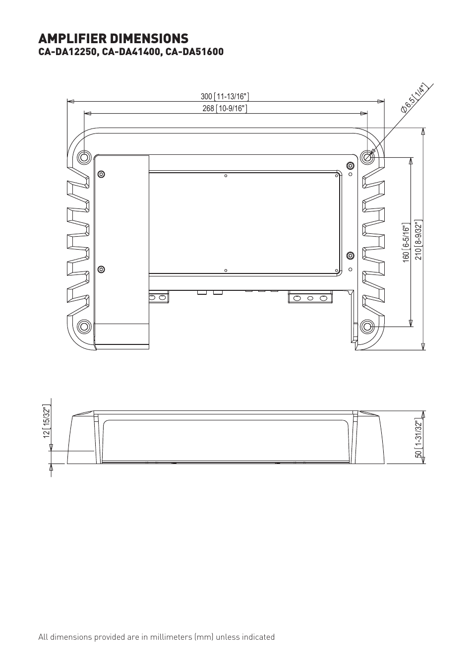 Amplifier dimensions | Fusion CA-DA41400 User Manual | Page 4 / 8