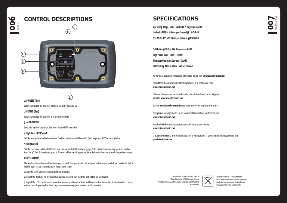 Specifications, Control descriptions | Fusion MS-AM702 User Manual | Page 4 / 5