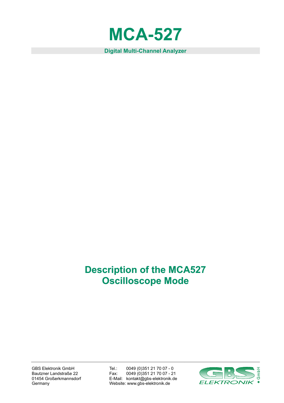 GBS Elektronik MCA-527 Oscilloscope Mode User Manual | 7 pages