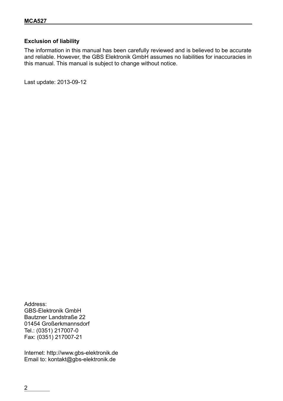GBS Elektronik MCA-527 Oscilloscope Mode User Manual | Page 2 / 7