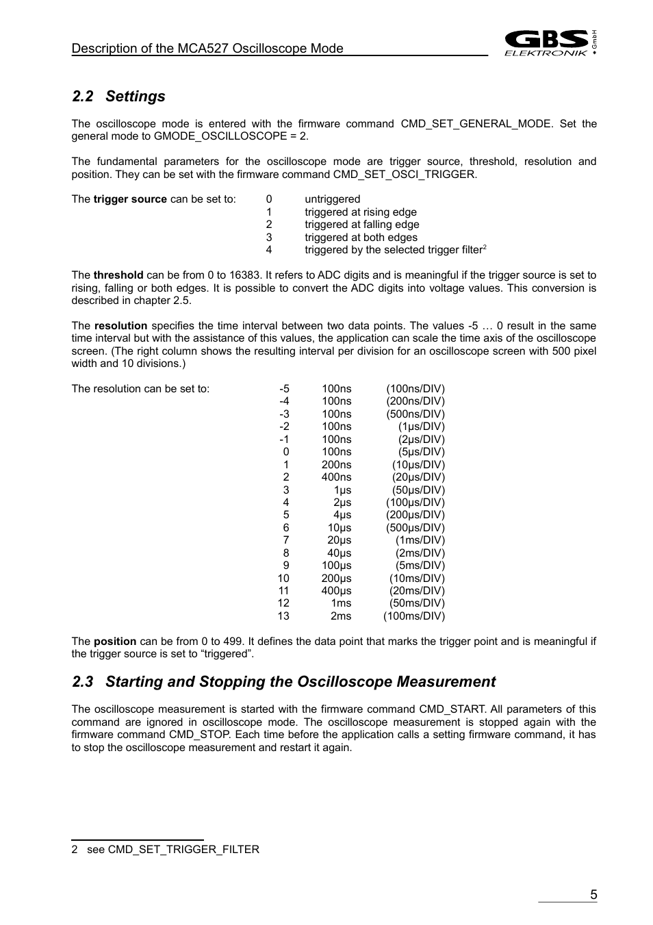 2 settings | GBS Elektronik MCA-527 Oscilloscope Mode User Manual | Page 5 / 7