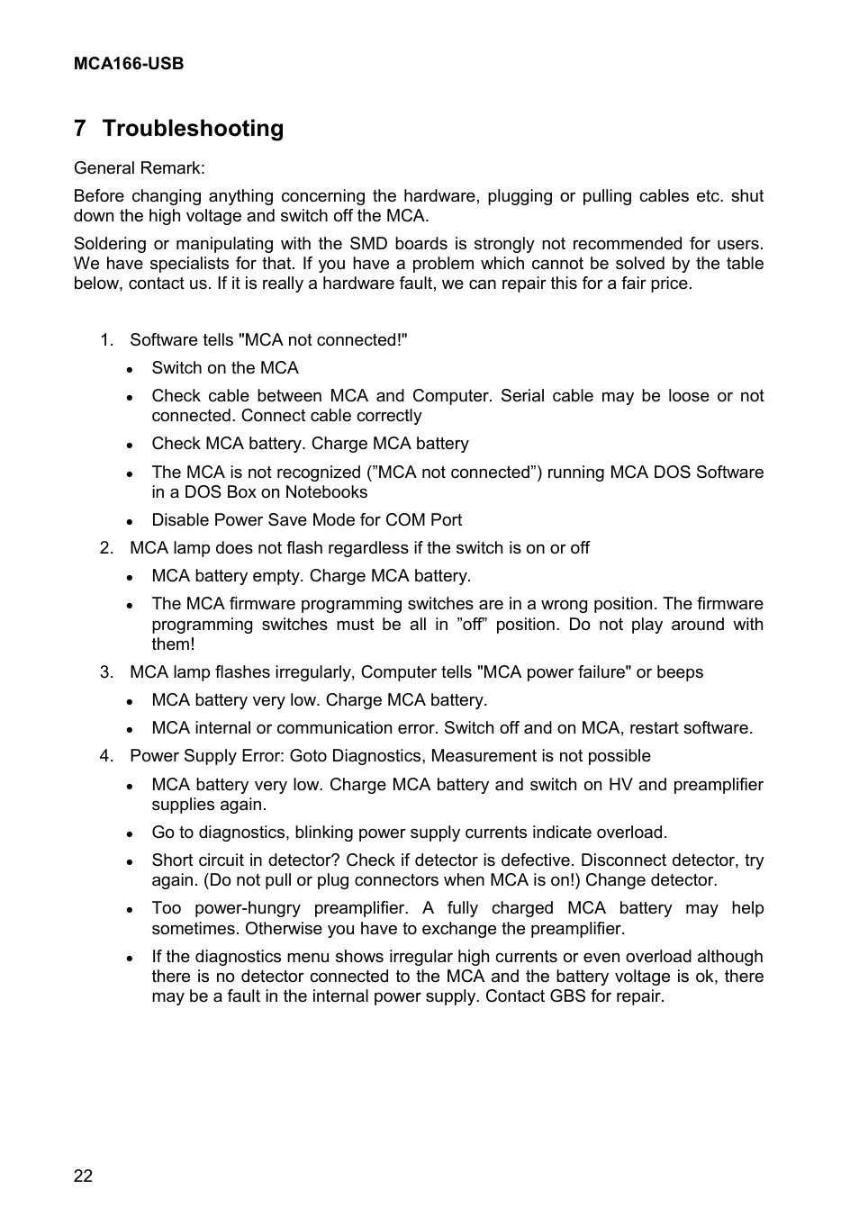 7 troubleshooting | GBS Elektronik MCA166-USB User Manual | Page 22 / 73