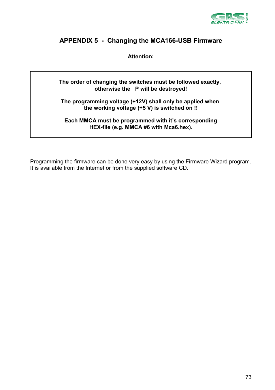 GBS Elektronik MCA166-USB User Manual | Page 73 / 73