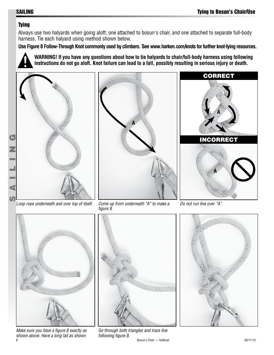 Sailing, Incorrect correct | Harken 2234 Bosun's Chair User Manual | Page 8 / 12