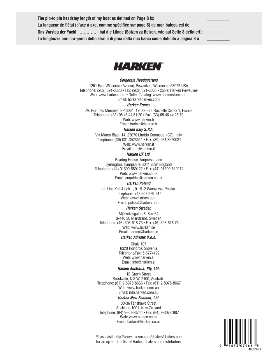 Harken 882 MKIII Jib Reefing & Furling User Manual | Page 79 / 79