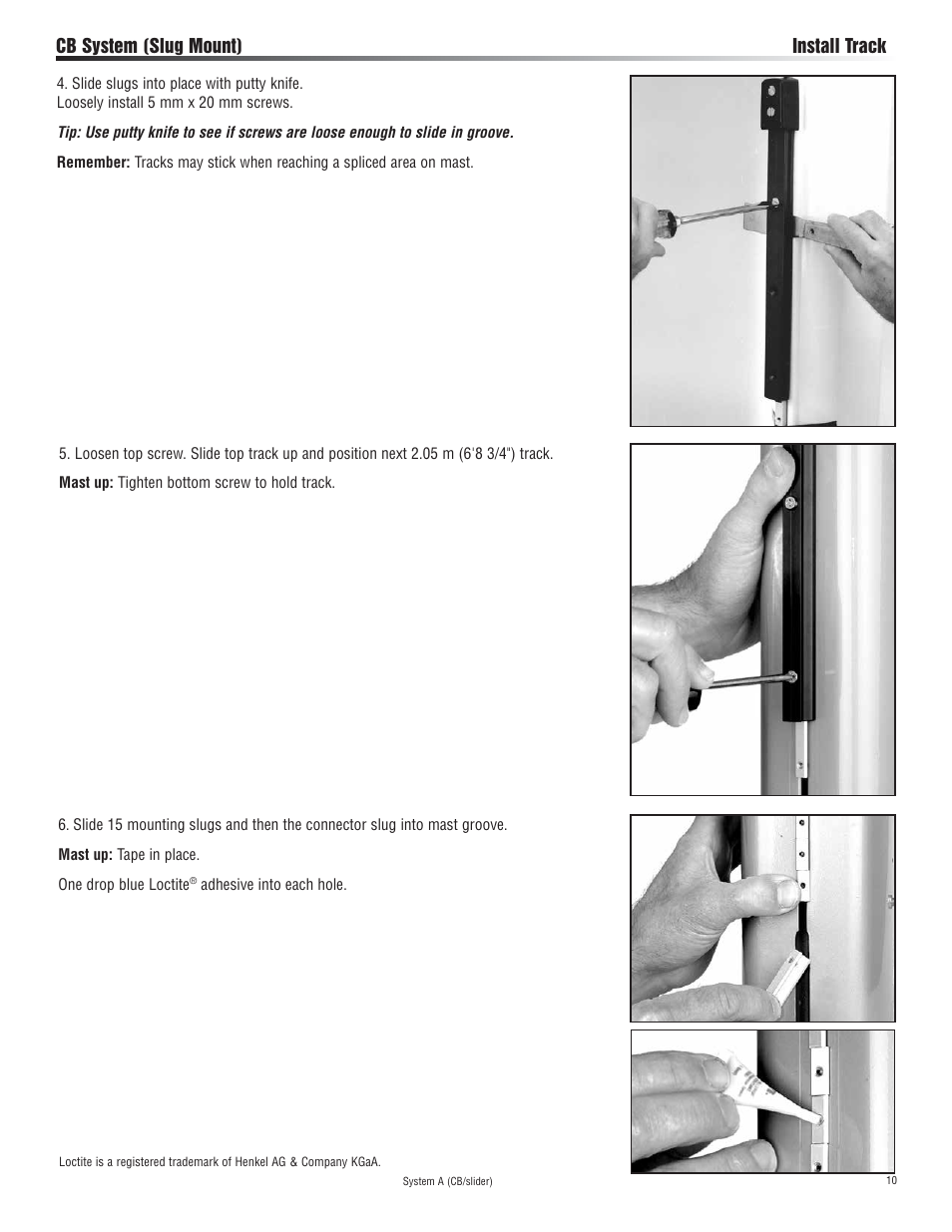 Cb system (slug mount) install track | Harken 3811 System A CB & Slider Battcar User Manual | Page 10 / 24