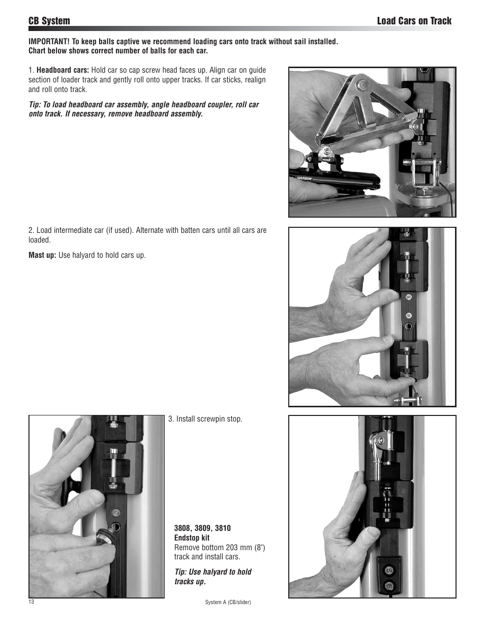 Cb system load cars on track | Harken 3811 System A CB & Slider Battcar User Manual | Page 13 / 24