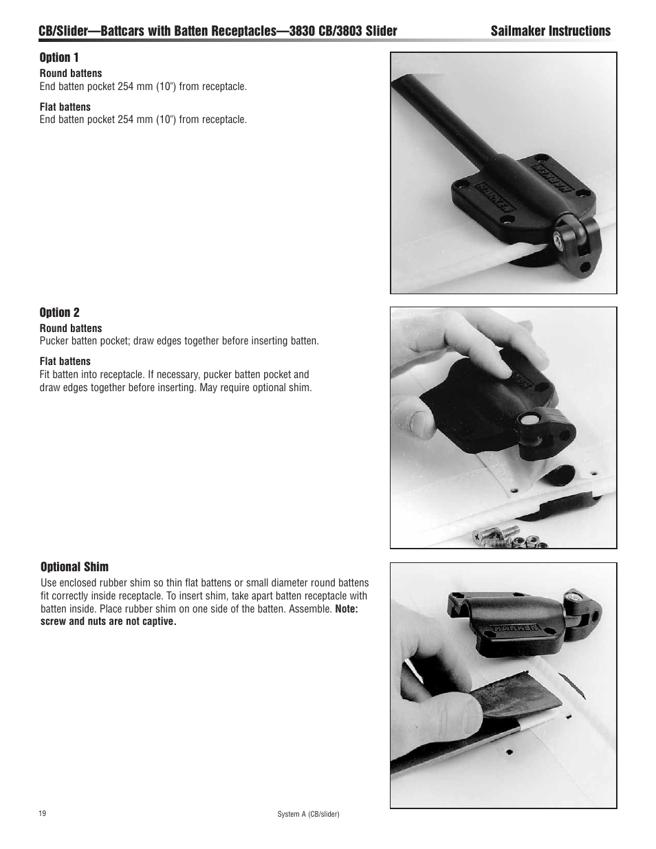 Harken 3811 System A CB & Slider Battcar User Manual | Page 19 / 24
