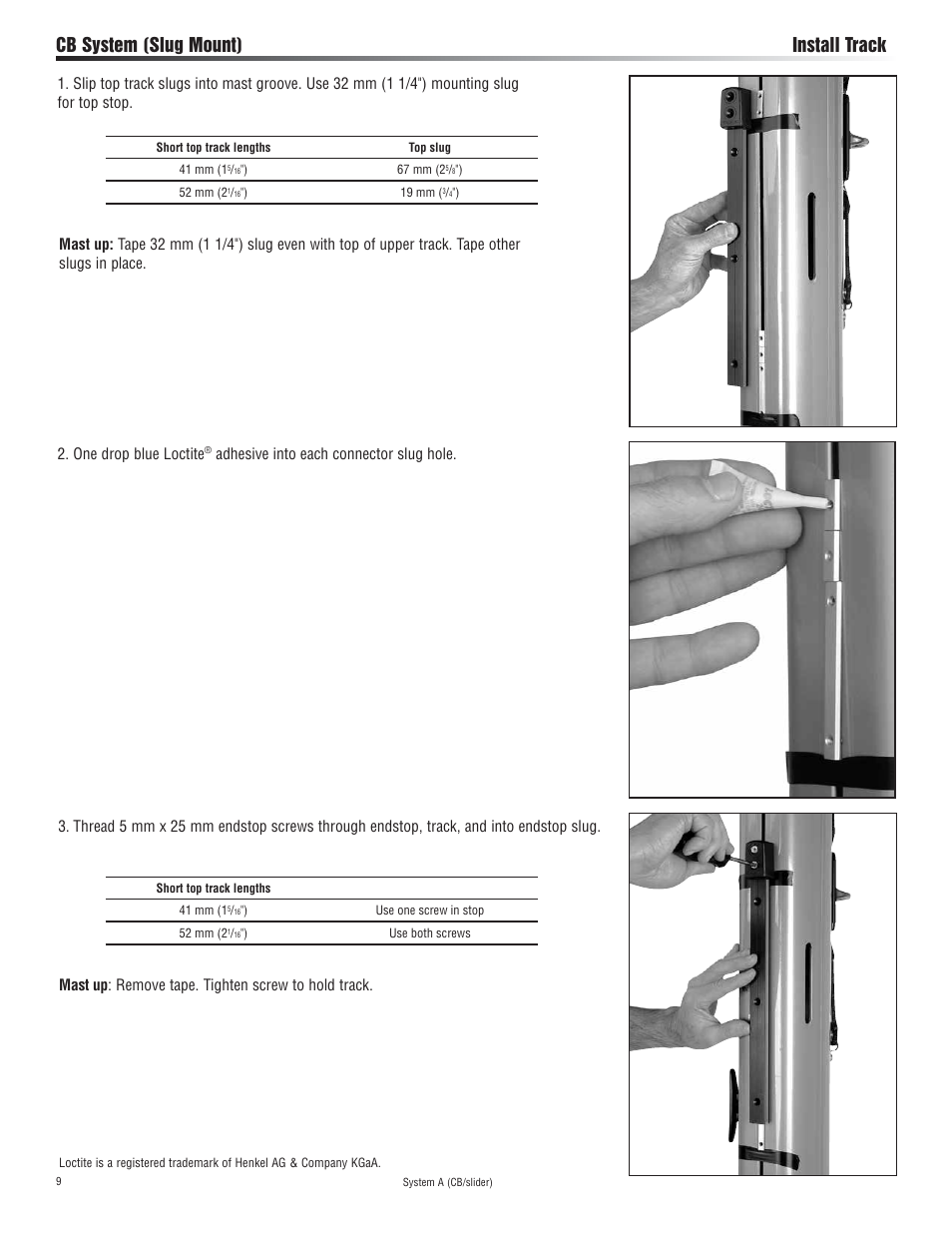 Cb system (slug mount) install track | Harken 3811 System A CB & Slider Battcar User Manual | Page 9 / 24