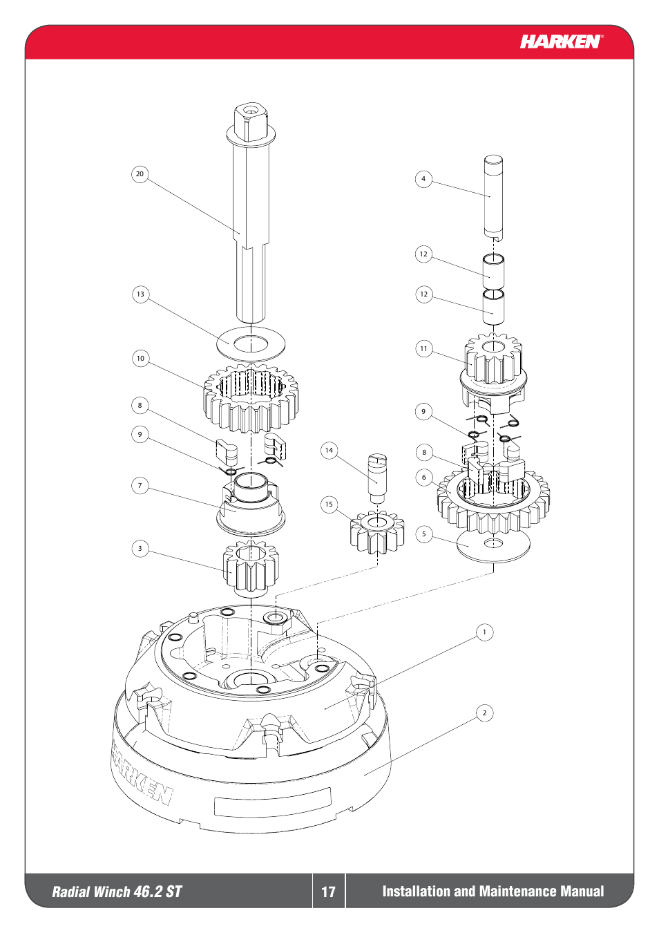 2 st, Radial winch, Installation and maintenance manual | Harken 46.2ST Winche User Manual | Page 17 / 20