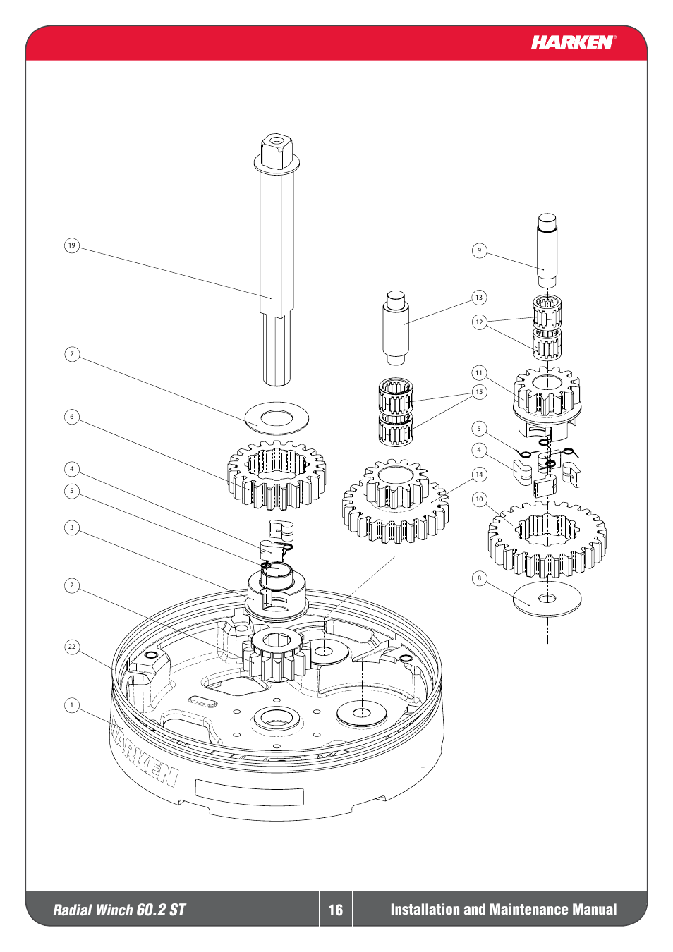 2 st, Radial winch, Installation and maintenance manual | Harken 60.2ST Winche User Manual | Page 16 / 19
