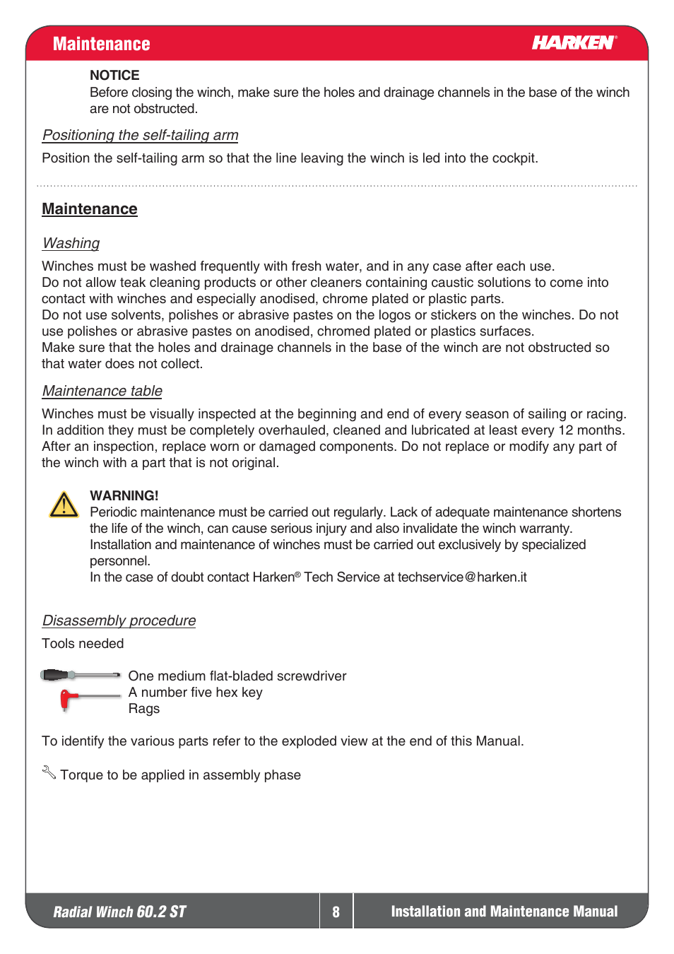 Maintenance | Harken 60.2ST Winche User Manual | Page 8 / 19