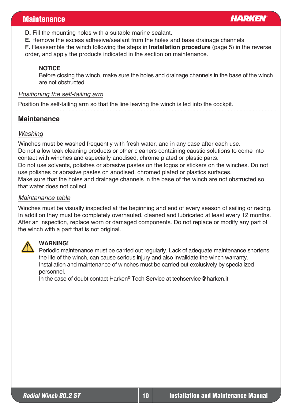 Maintenance | Harken 80.2ST Winche User Manual | Page 10 / 18
