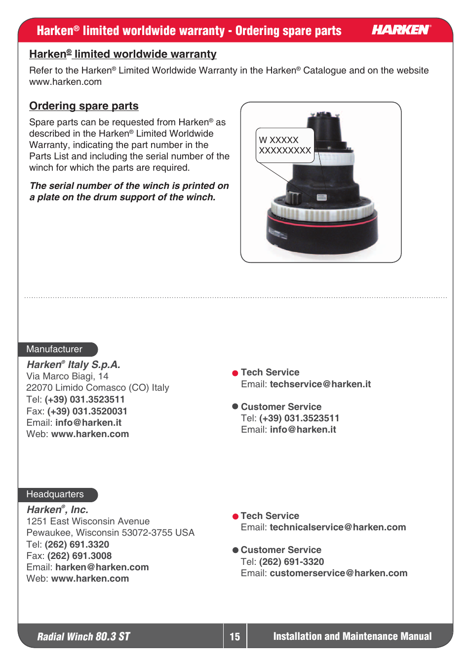 Limited worldwide warranty - ordering spare parts, 3 st, Harken | Limitedworldwidewarranty, Orderingspareparts | Harken 80.3ST Winche User Manual | Page 15 / 19