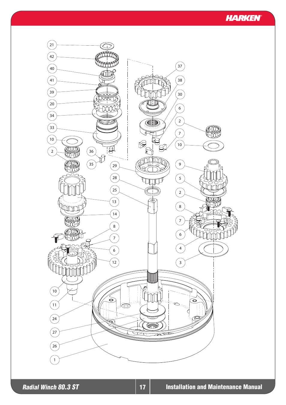 3 st, Radial winch, Installation and maintenance manual | Harken 80.3ST Winche User Manual | Page 17 / 19