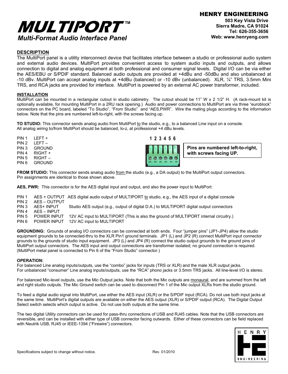 Henry Engineering MULTIPORT User Manual | 2 pages