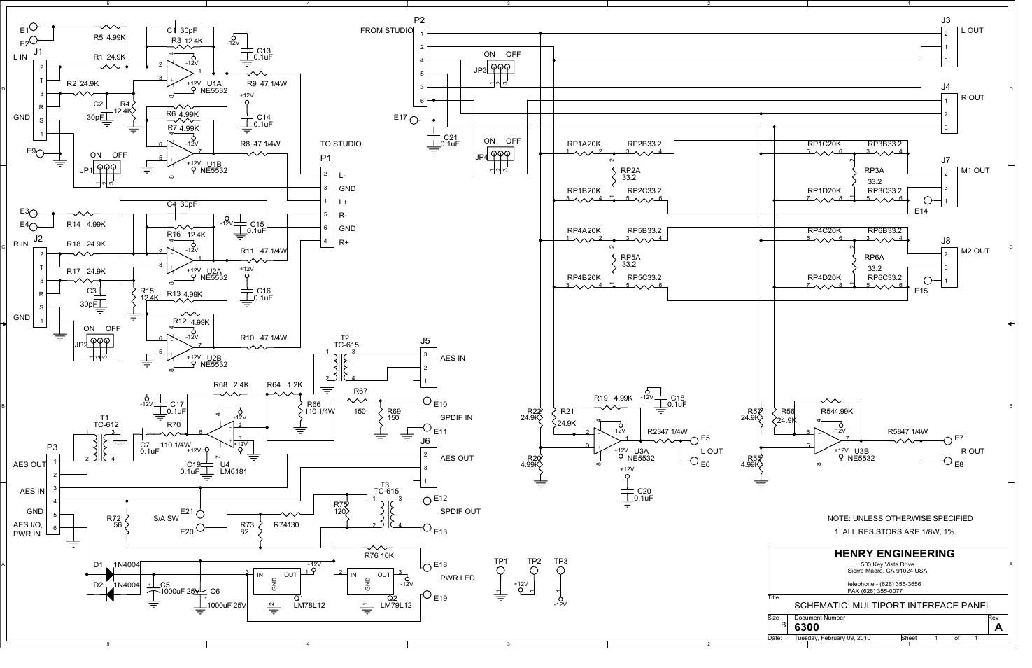 6300 a, Henry engineering, Schematic: multiport interface panel | Henry Engineering MULTIPORT User Manual | Page 2 / 2