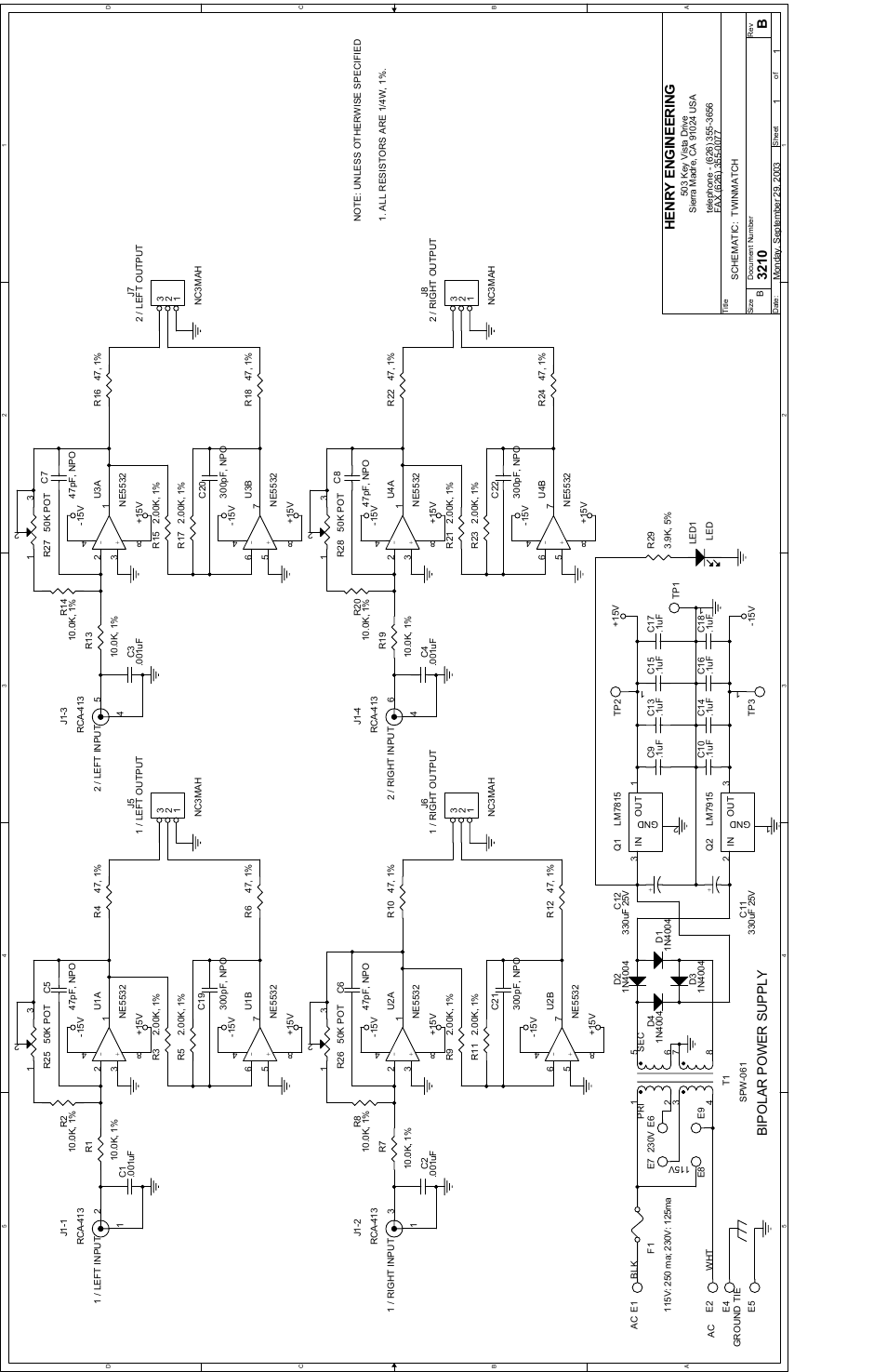 Bipolar power supply, 3210 b, Henry engineering | Henry Engineering TWINMATCH User Manual | Page 2 / 2