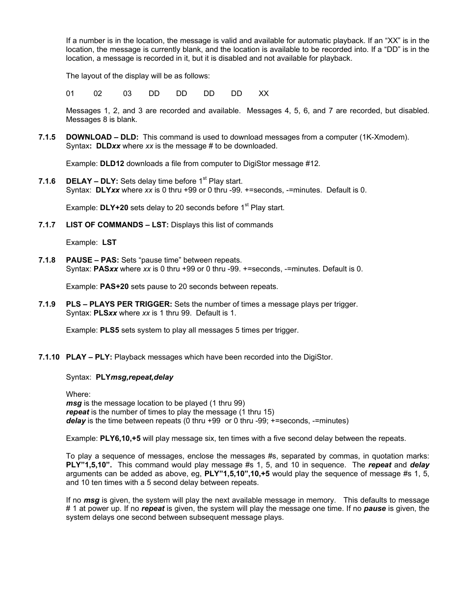 Play – ply: playback messages which have been rec | Henry Engineering DigiStor MP User Manual | Page 6 / 9