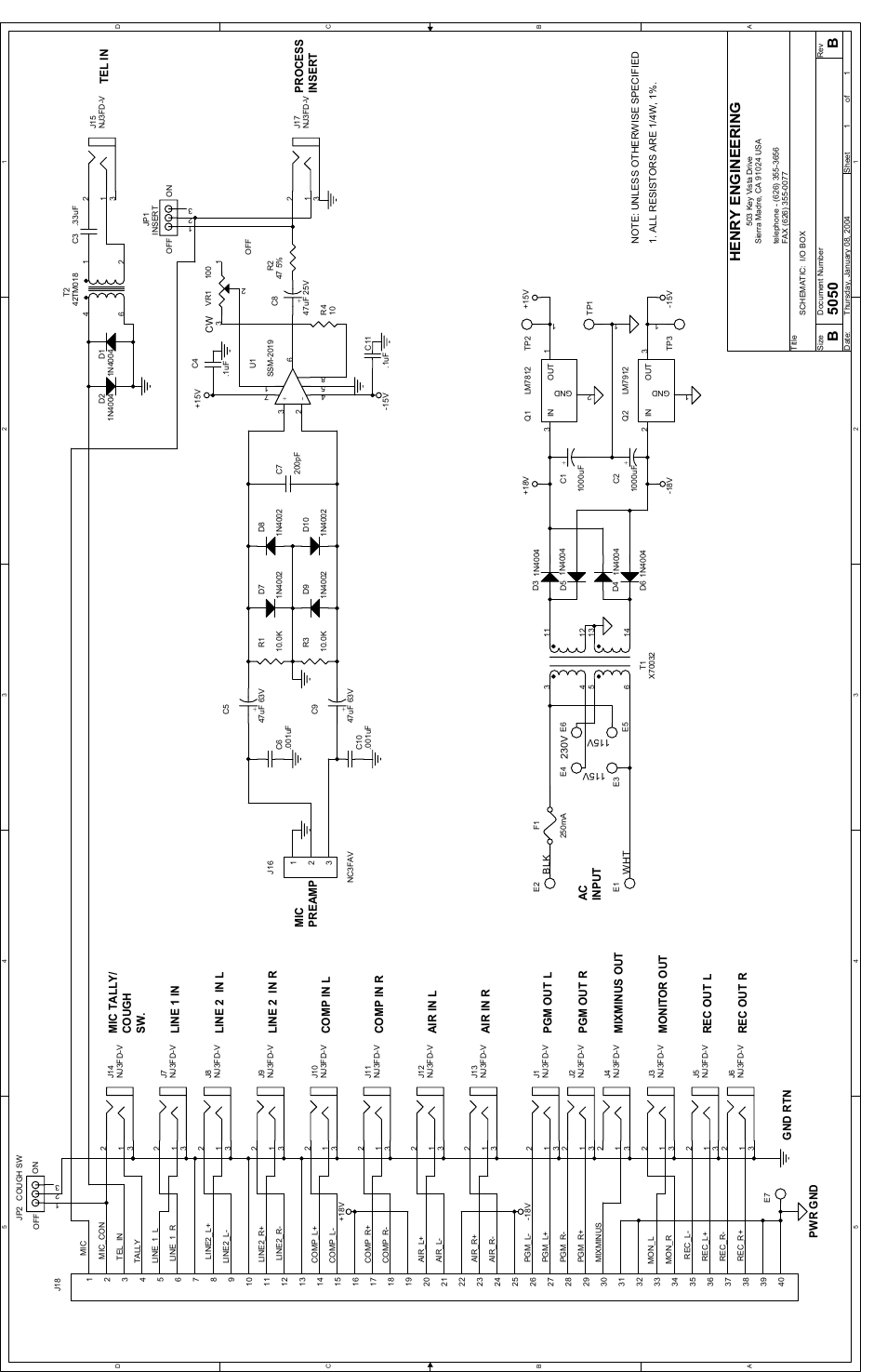 5050 b, Henry engineering, Tel in | Process insert ac input mic preamp, Pwr gnd | Henry Engineering Studiodrive User Manual | Page 7 / 7