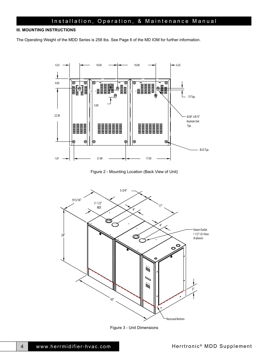 Herrtronic, Mdd supplement, Figure 3 - unit dimensional data | Herrmidifier Herrtronic MDD User Manual | Page 4 / 16