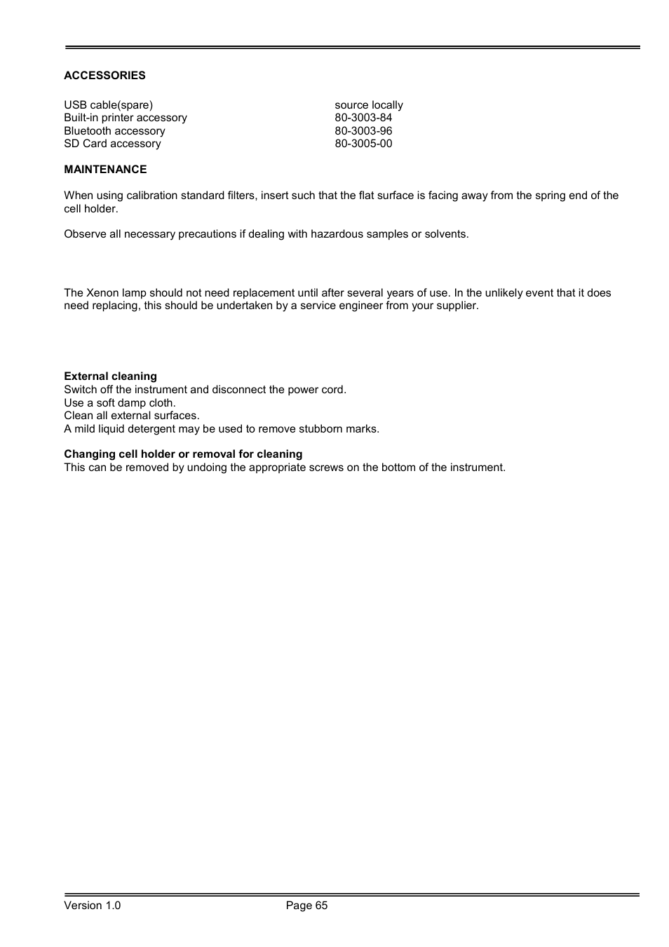 Hoefer SP-2001 Vision Life Spectrophotometer User Manual | Page 65 / 66