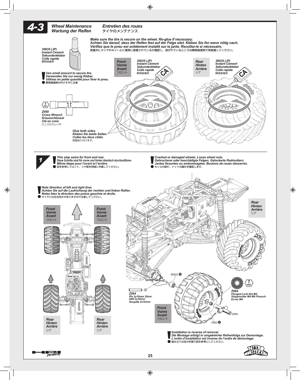 Entretien des roues, Wheel maintenance wartung der reifen | HPI Racing Nitro Monster King User Manual | Page 25 / 60