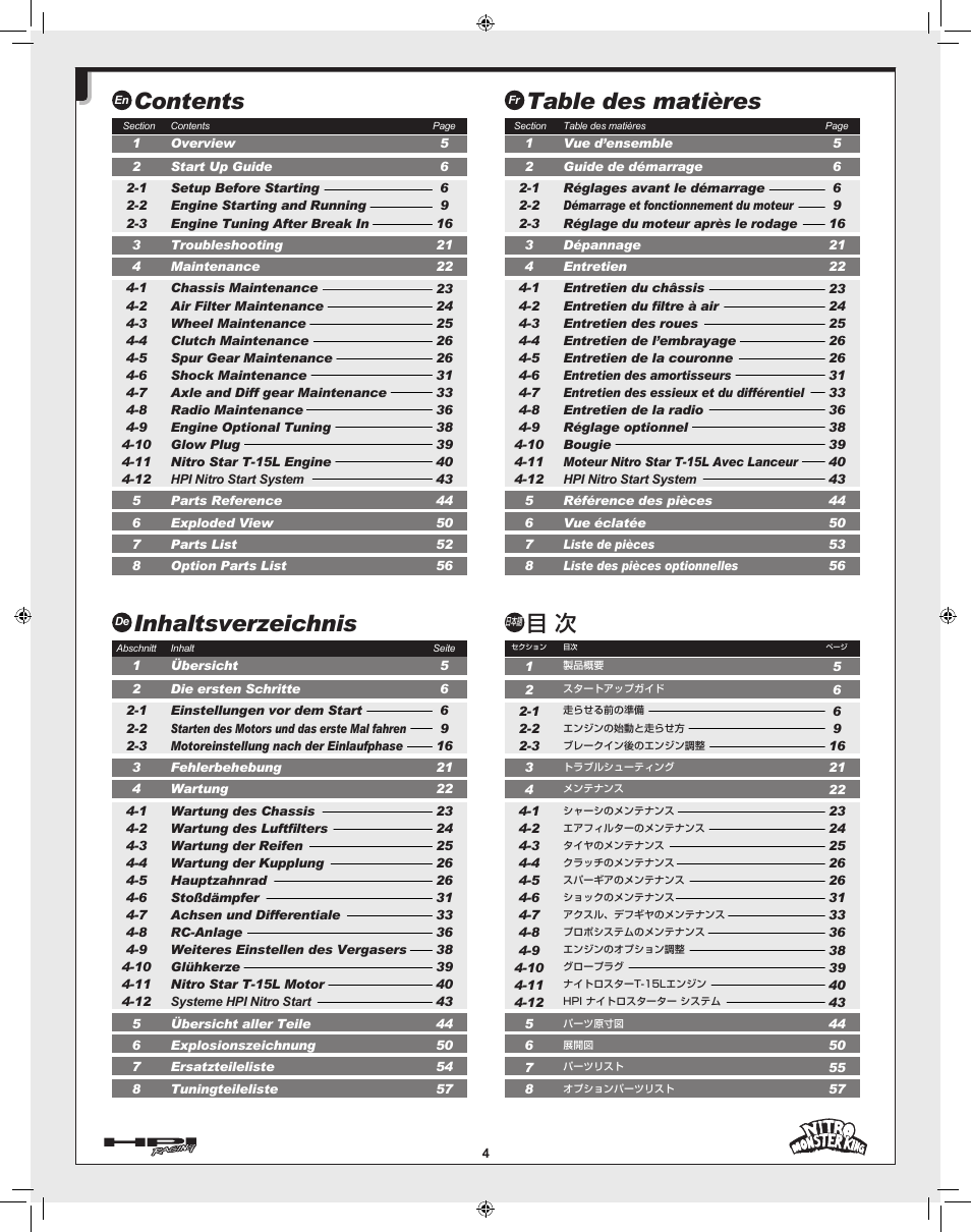 HPI Racing Nitro Monster King User Manual | Page 4 / 60