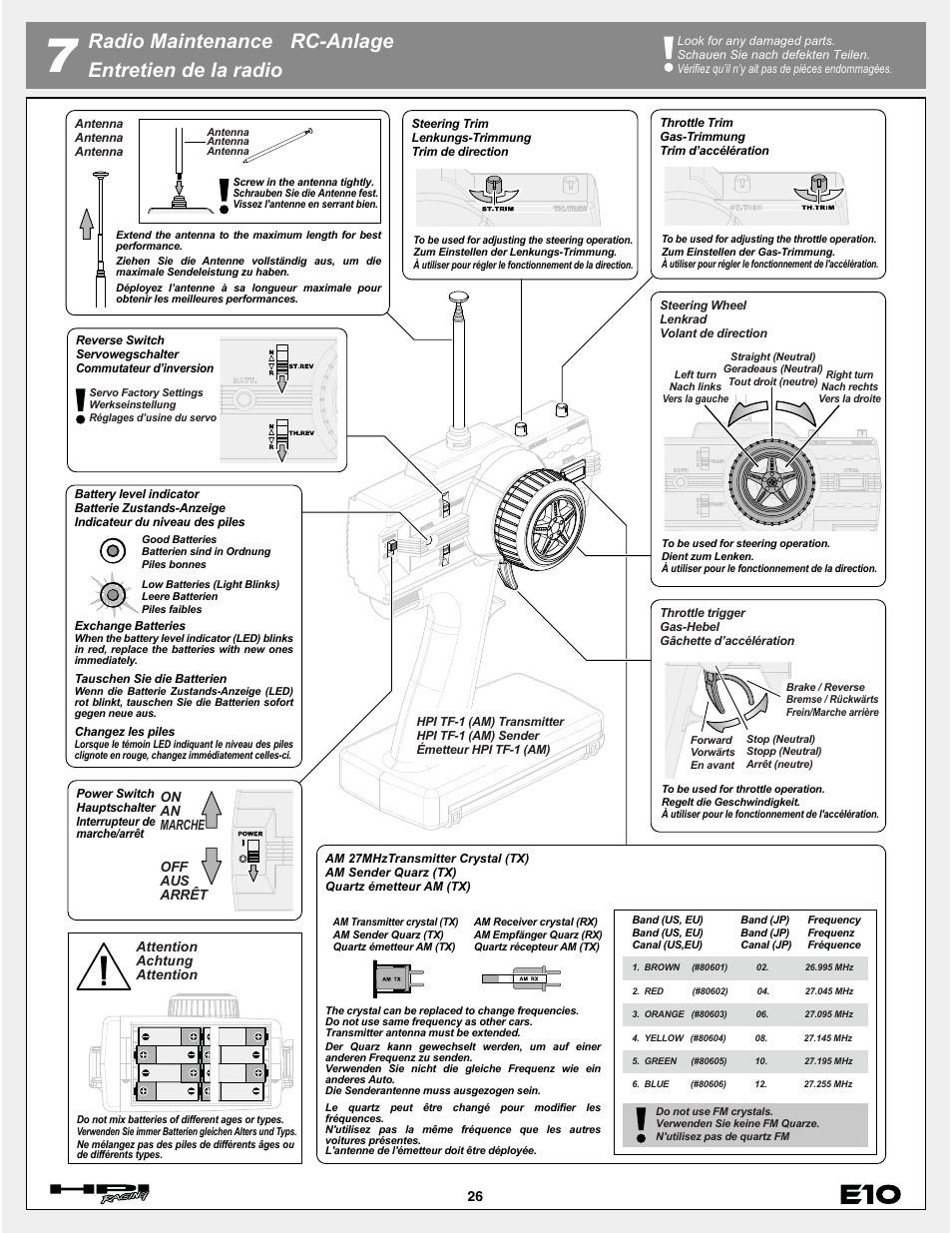 Radio maintenance rc-anlage entretien de la radio | HPI Racing E10 User Manual | Page 26 / 36