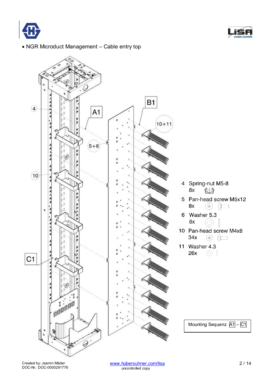 Ngr 3-22, Ngr microduct management – cable entry top | HUBER+SUHNER NGR 3-22 User Manual | Page 2 / 14