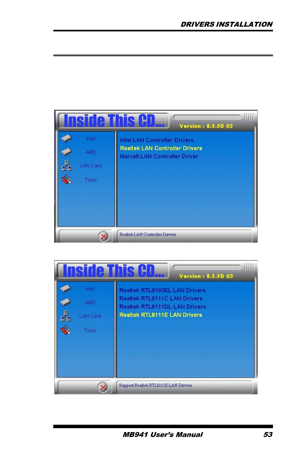 Realtek lan controller drivers installation | IBASE MB941 User Manual | Page 57 / 70