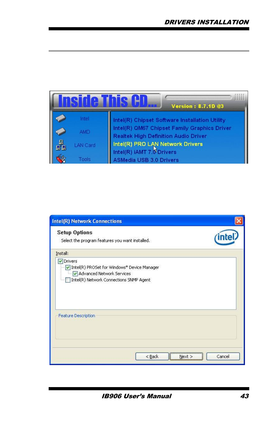 Lan drivers installation | IBASE IB906 User Manual | Page 47 / 56