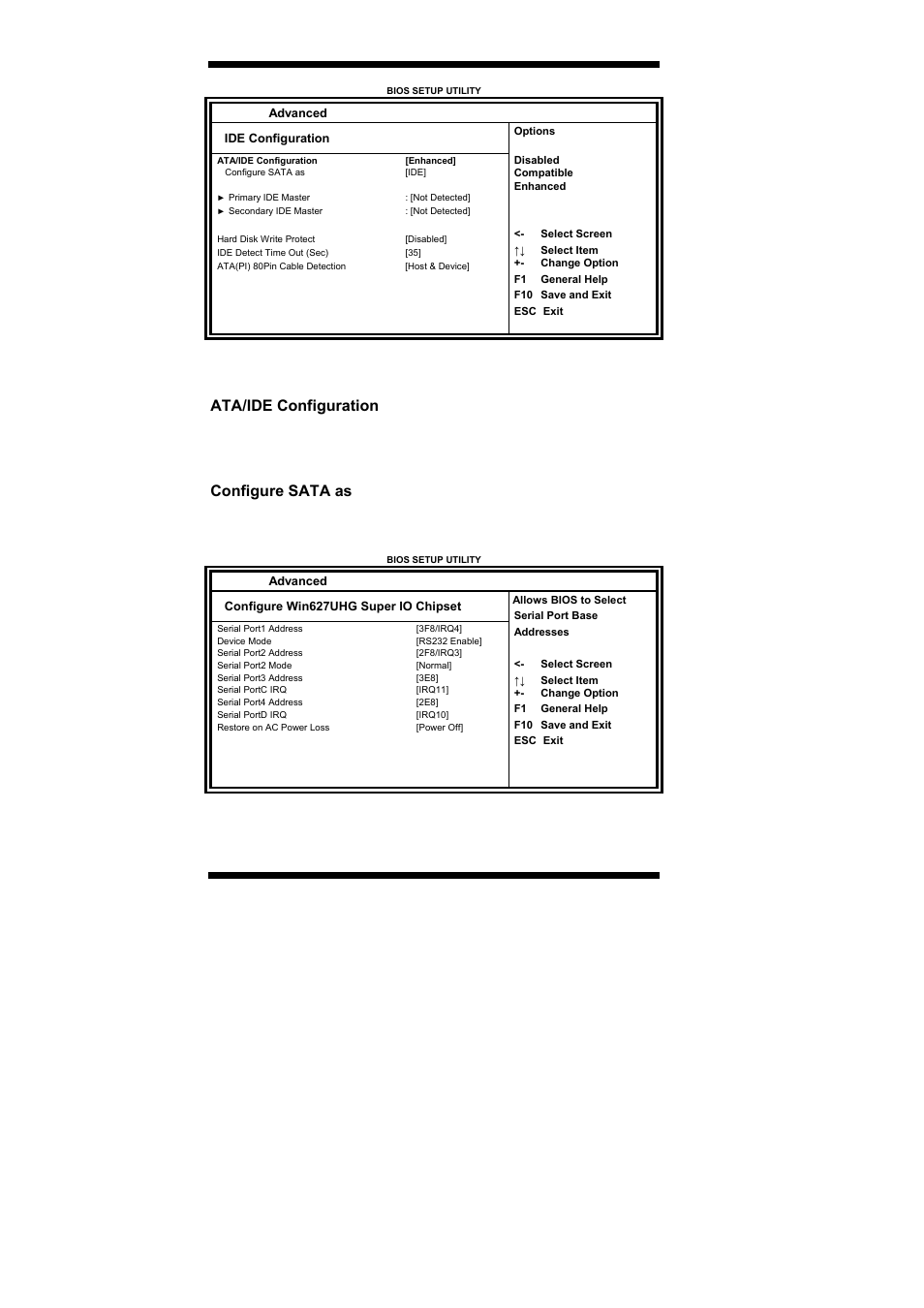 Configure sata as (1) ide mode. (2) ahci mode, Bios setup 28, Ib893 user’s manual | 1) disabled. (2) compatible. (3) enhanced | IBASE IB893 User Manual | Page 32 / 68