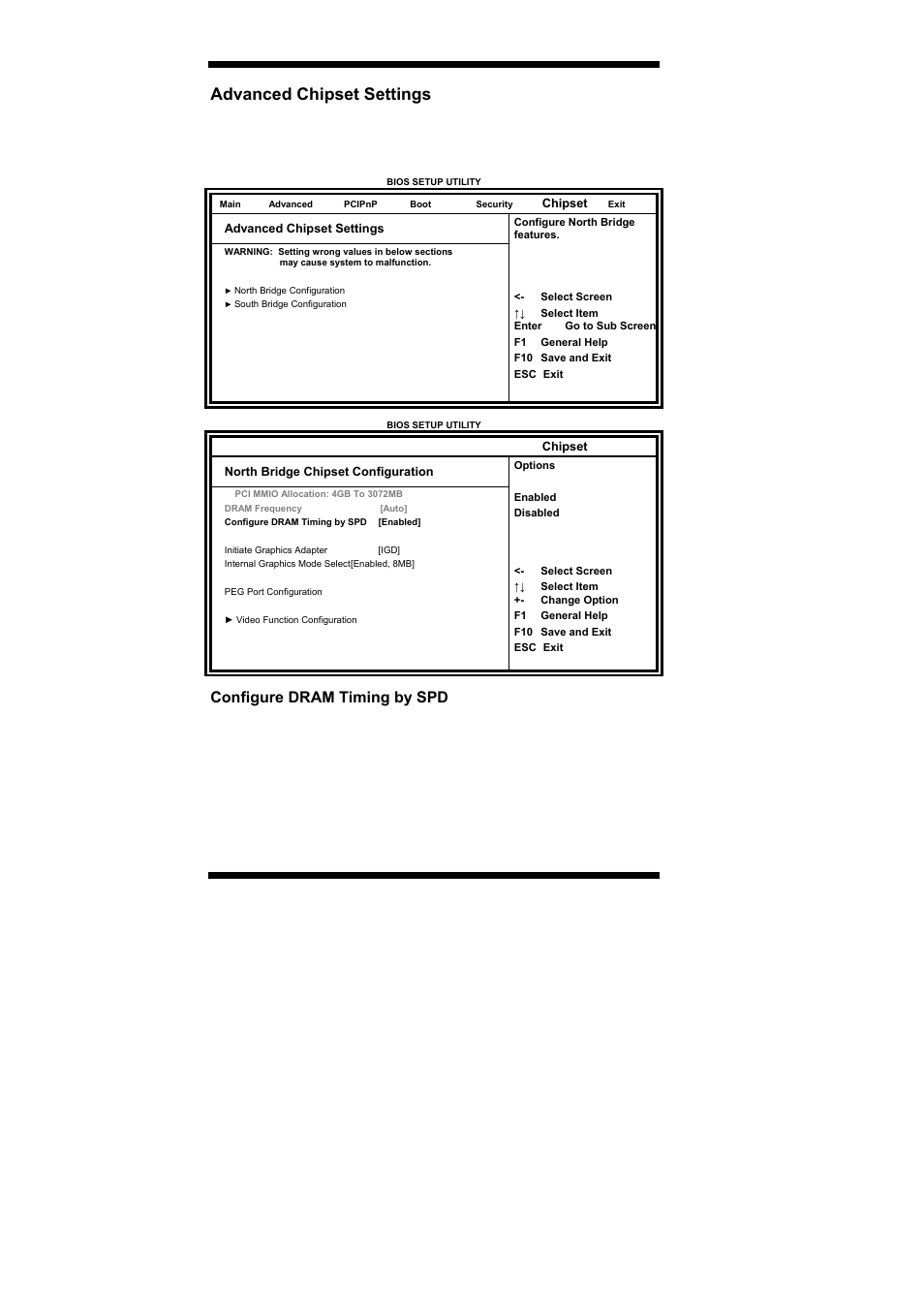 Advanced chipset settings, Bios setup 38, Ib893 user’s manual | IBASE IB893 User Manual | Page 42 / 68