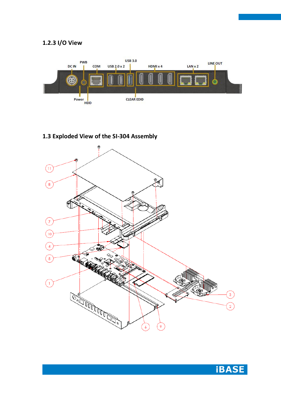 3 i/o view, 3 exploded view of the si-304 assembly | IBASE SI-304 User Manual | Page 12 / 62