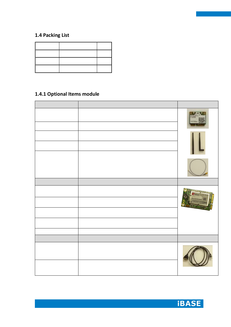 4 packing list, 1 optional items module | IBASE SI-304 User Manual | Page 14 / 62