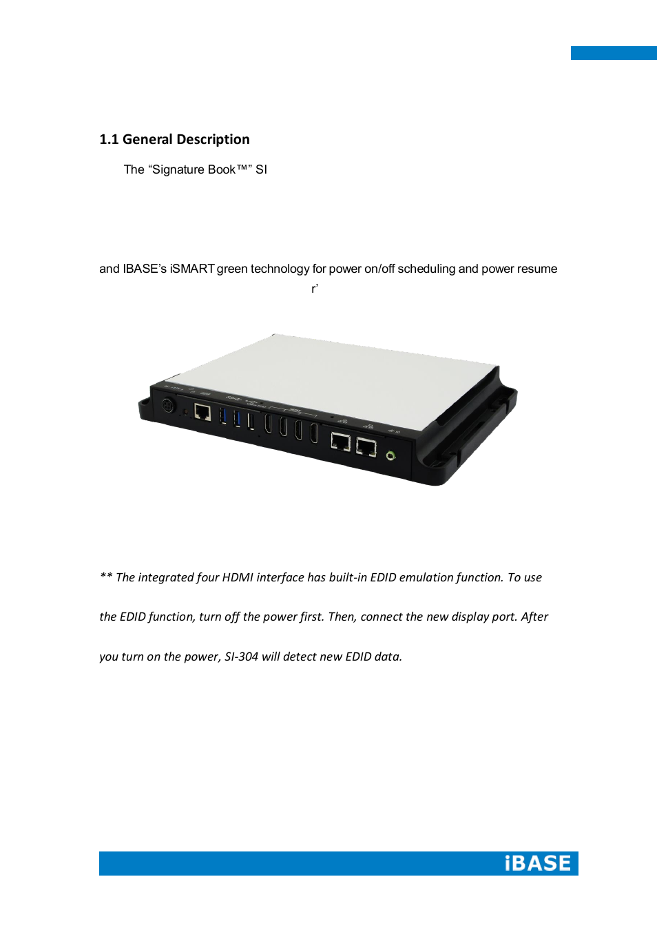 Chapter 1 introduction, 1 general description | IBASE SI-304 User Manual | Page 9 / 62
