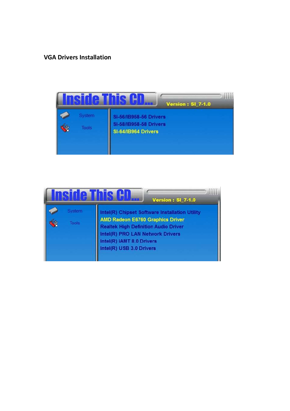 Vga drivers installation | IBASE SI-58 User Manual | Page 57 / 73