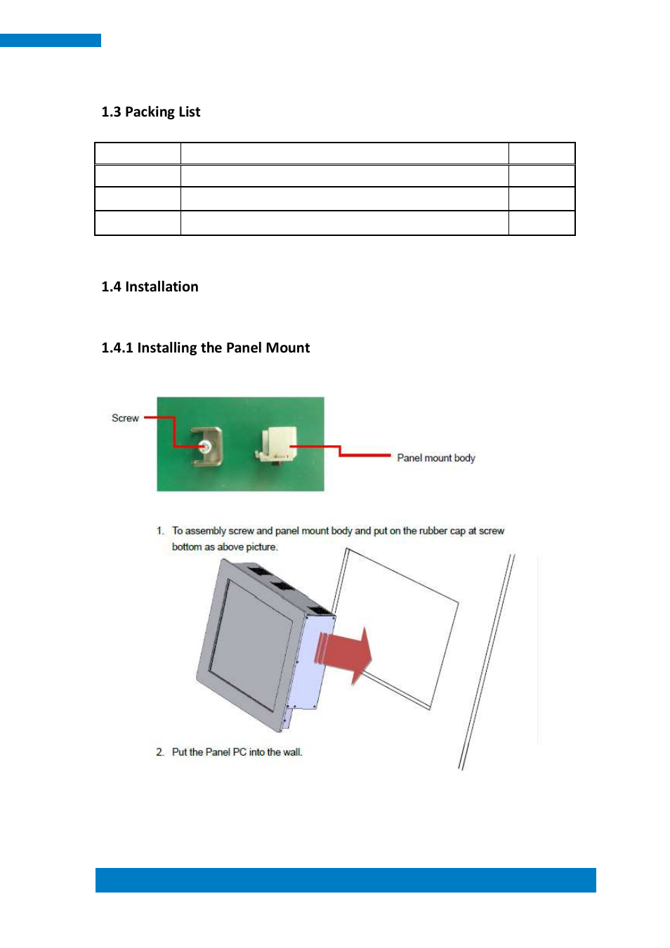 3 packing list, 4 installation 1.4.1 installing the panel mount | IBASE IPPCXXA7-RE User Manual | Page 15 / 59