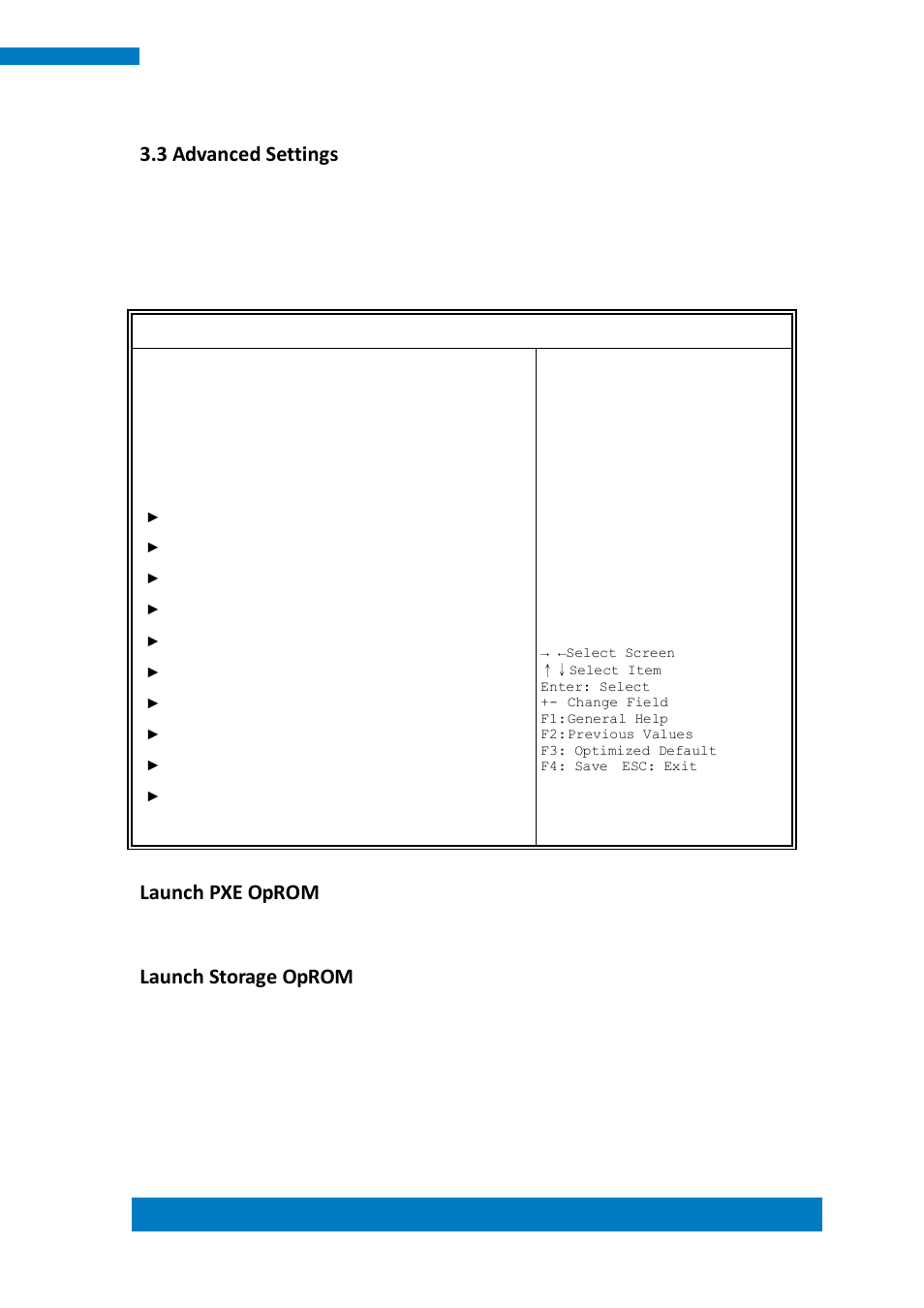 3 advanced settings, Launch pxe oprom, Launch storage oprom | IBASE ASTUT-XX1-PC1S User Manual | Page 45 / 74
