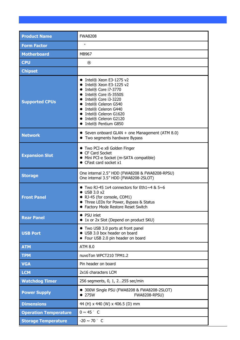 Chapter 2 system specification | IBASE FWA8208 User Manual | Page 5 / 55