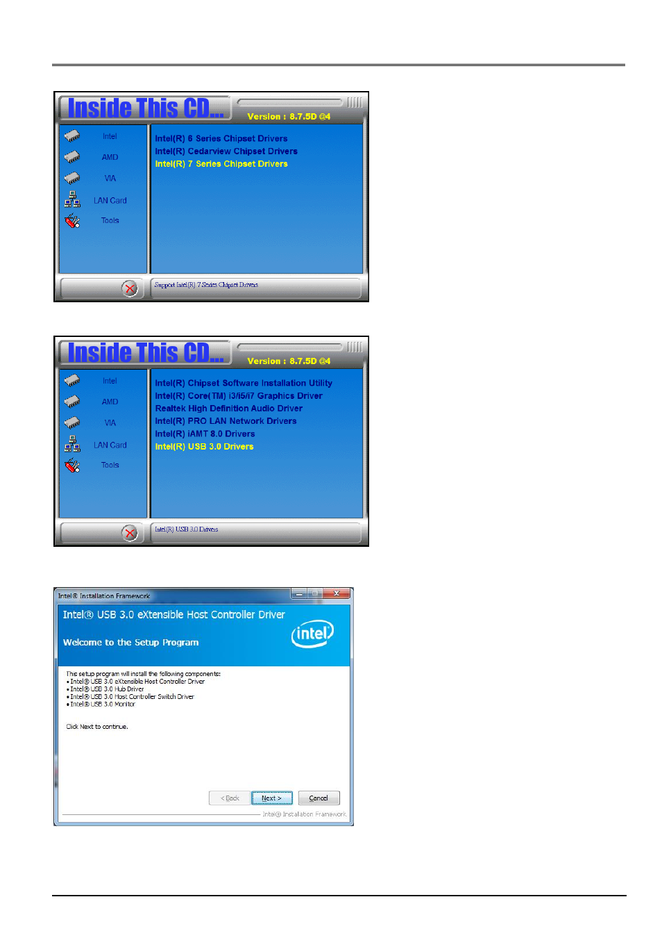 Intel® usb 3.0 drivers, Click intel(r) usb 3.0 drivers | IBASE FWA8208 User Manual | Page 52 / 55
