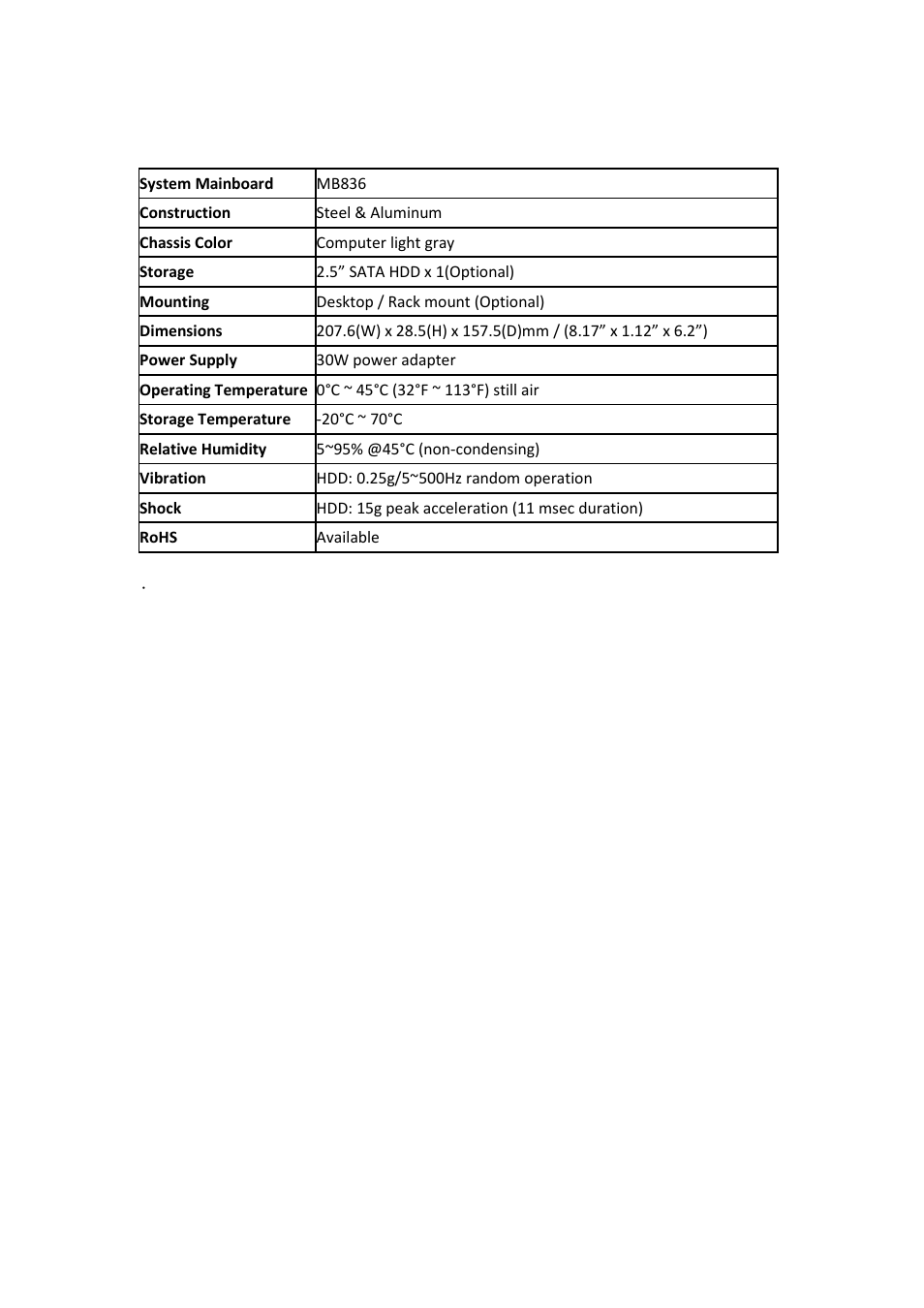 Specification | IBASE FWA6104 User Manual | Page 9 / 11